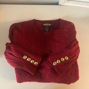 Ralph Lauren Rugby Red Wool & Cashmere Blend Cableknit Sweater
